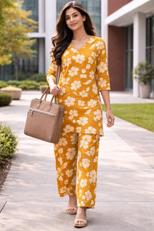 Women Floral Printed Kurta Pant Set | Cotton Blend Kurta Co-Ord Set