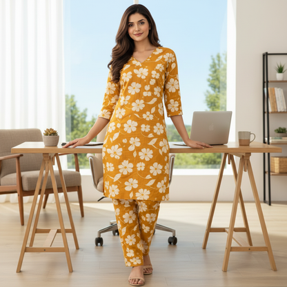 Women Floral Printed Kurta Pant Set | Cotton Blend Kurta Co-Ord Set
