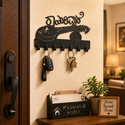 Rayaridhare Metal Key Holder for Wall | Veena Design |7 Metal Sturdy Hooks