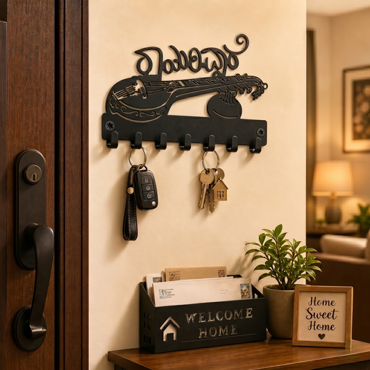 Rayaridhare Metal Key Holder for Wall | Veena Design |7 Metal Sturdy Hooks