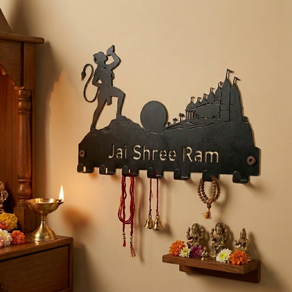Jai Shree Ram Design | Metal Key Holder for Wall |  | 7 Hooks