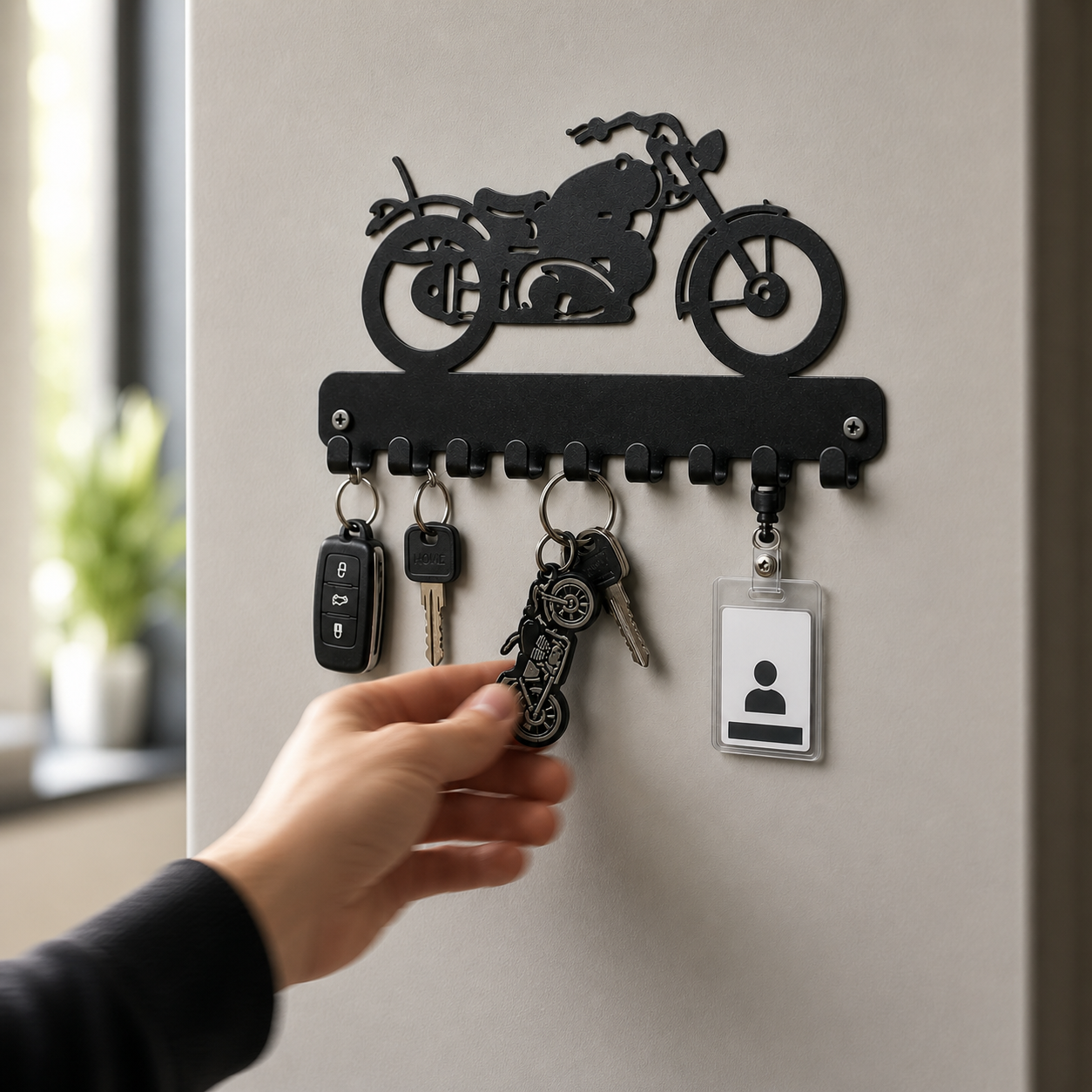 Motorcycle Metal Wall Key Holder | 9 Hooks | Key Hanger Organizer | Home Decor
