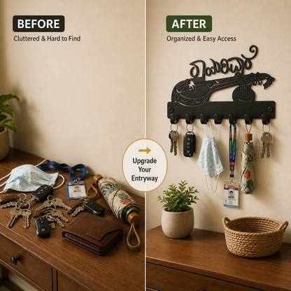 Rayaridhare Metal Key Holder for Wall | Veena Design |7 Metal Sturdy Hooks