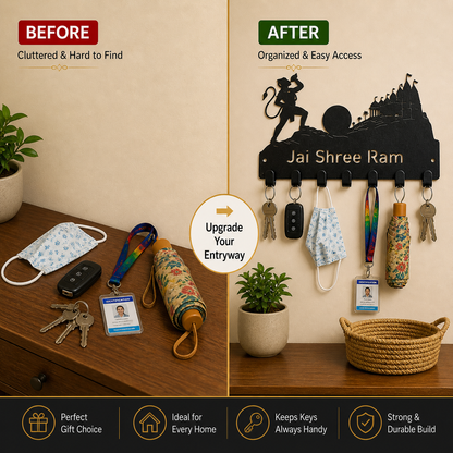 Jai Shree Ram Design | Metal Key Holder for Wall |  | 7 Hooks