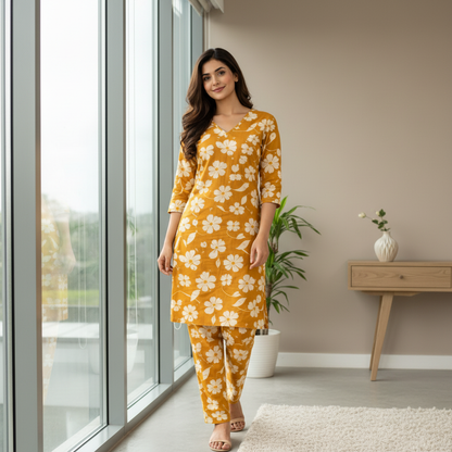 Women Floral Printed Kurta Pant Set | Cotton Blend Kurta Co-Ord Set