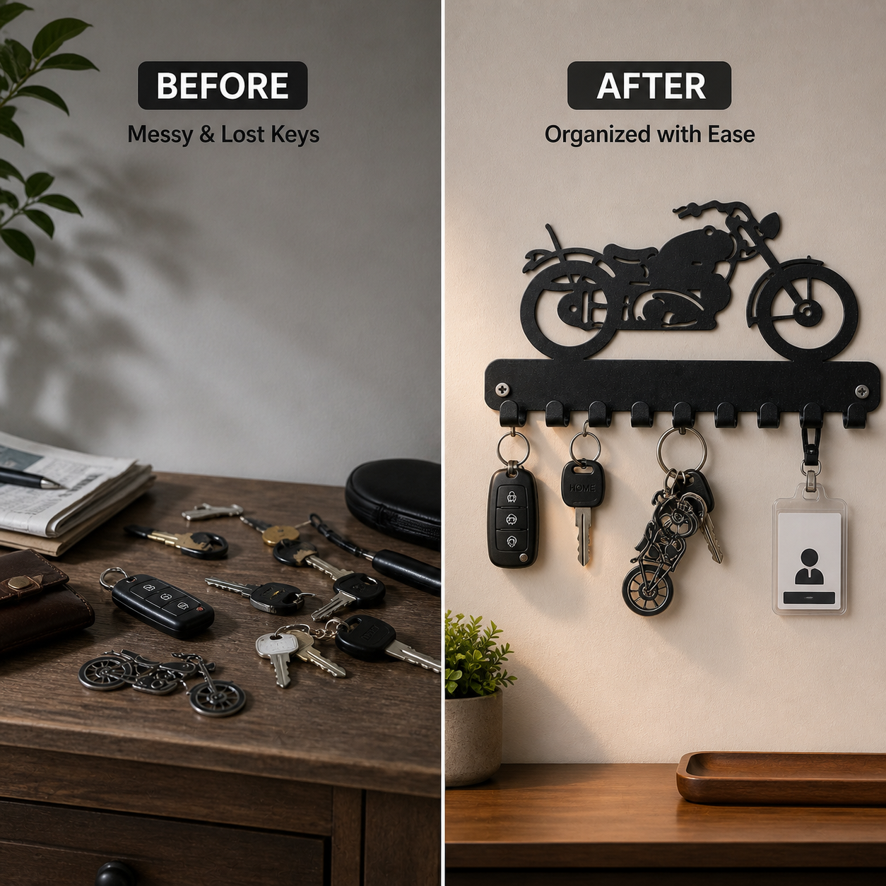 Motorcycle Metal Wall Key Holder | 9 Hooks | Key Hanger Organizer | Home Decor