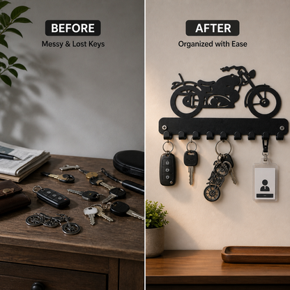 Motorcycle Metal Wall Key Holder | 9 Hooks | Key Hanger Organizer | Home Decor