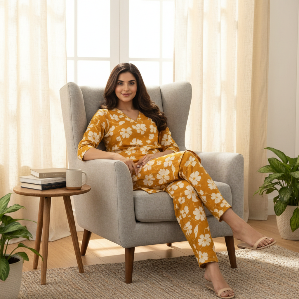 Women Floral Printed Kurta Pant Set | Cotton Blend Kurta Co-Ord Set