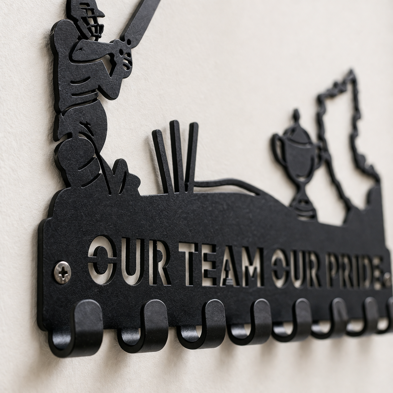 RCB Cricket  Theme | 7 Metal Hooks | Sports Home Decor | Wall Mounted Key Organizer