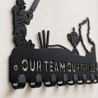 RCB Cricket  Theme | 7 Metal Hooks | Sports Home Decor | Wall Mounted Key Organizer