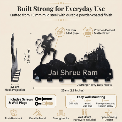 Jai Shree Ram Design | Metal Key Holder for Wall |  | 7 Hooks