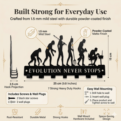 Evolution Never Stops | 7 Hooks Wall Mounted Key Hanger for Wall