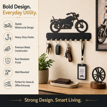 Motorcycle Metal Wall Key Holder | 9 Hooks | Key Hanger Organizer | Home Decor