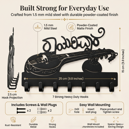 Rayaridhare Metal Key Holder for Wall | Veena Design |7 Metal Sturdy Hooks