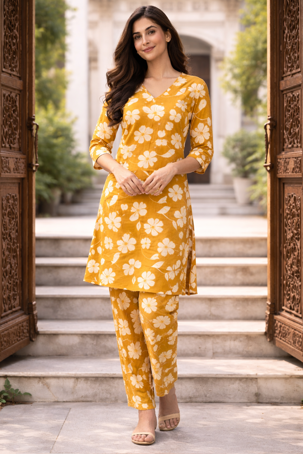 Women Floral Printed Kurta Pant Set | Cotton Blend Kurta Co-Ord Set